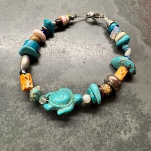Boho Beaded Bracelet with Turquoise Turtle Charm